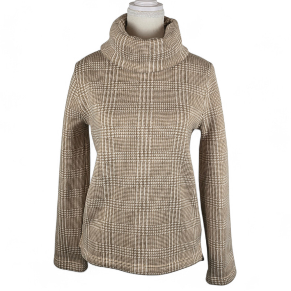 Jcrew Turtleneck Womens XS Tan White Sweater Fleece Lined Striped Cozy Grandma